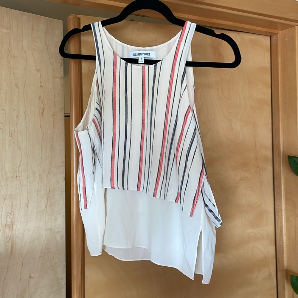 Silk Elizabeth and James Asymmetrical White and Red Tank Top